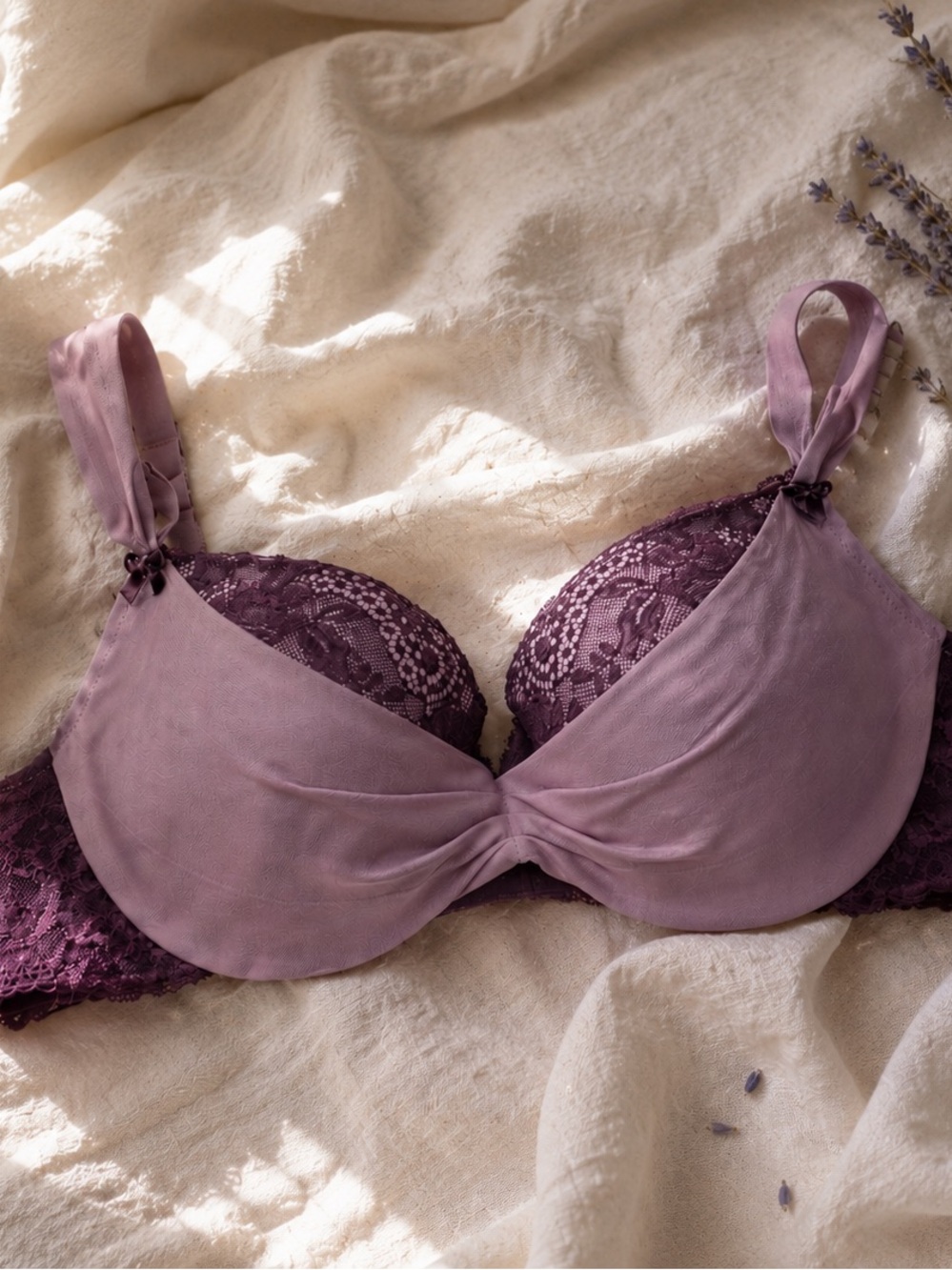 Purple Lace & Satin Support Bra - Women Intimates